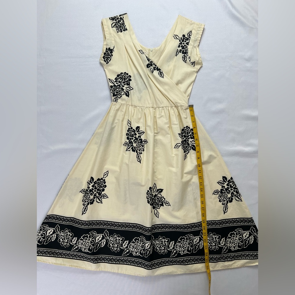 S Twelve Yellow & Black Floral Cotton Spandex A-line Summer Beach Vacation Dress - Picture 8 of 14